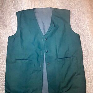 Custom Handmade Green Herringbone Vest Men's Large Purple Lining Retro